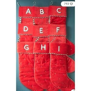 ANTHROPOLOGIE Velvet Monogram Stocking New